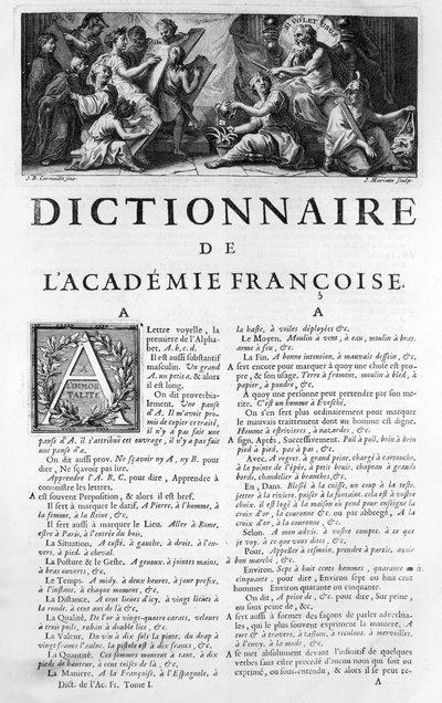 फ्रेंच एकेडमी डिक्शनरी के लिए फ्रंटस्पाईल, जीन मैरिएट (1660-1742) द्वारा जीन बैप्टिस्ट कॉर्निल